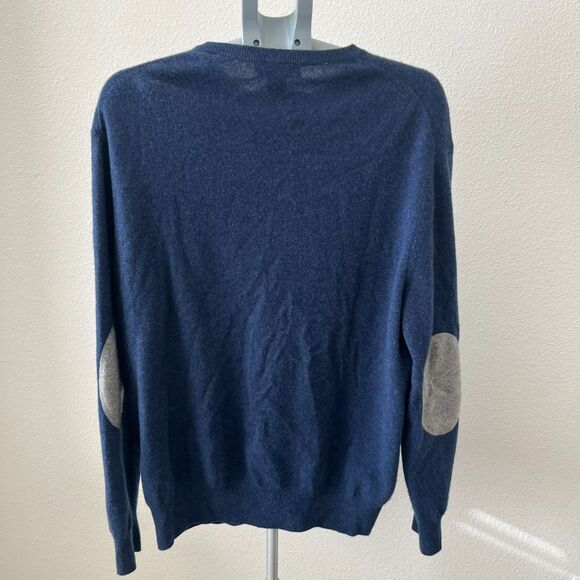 Daniel Cremieux Signature 100% Cashmere Sweater L Navy Blue Elbow Patch Luxury - Picture 1 of 4